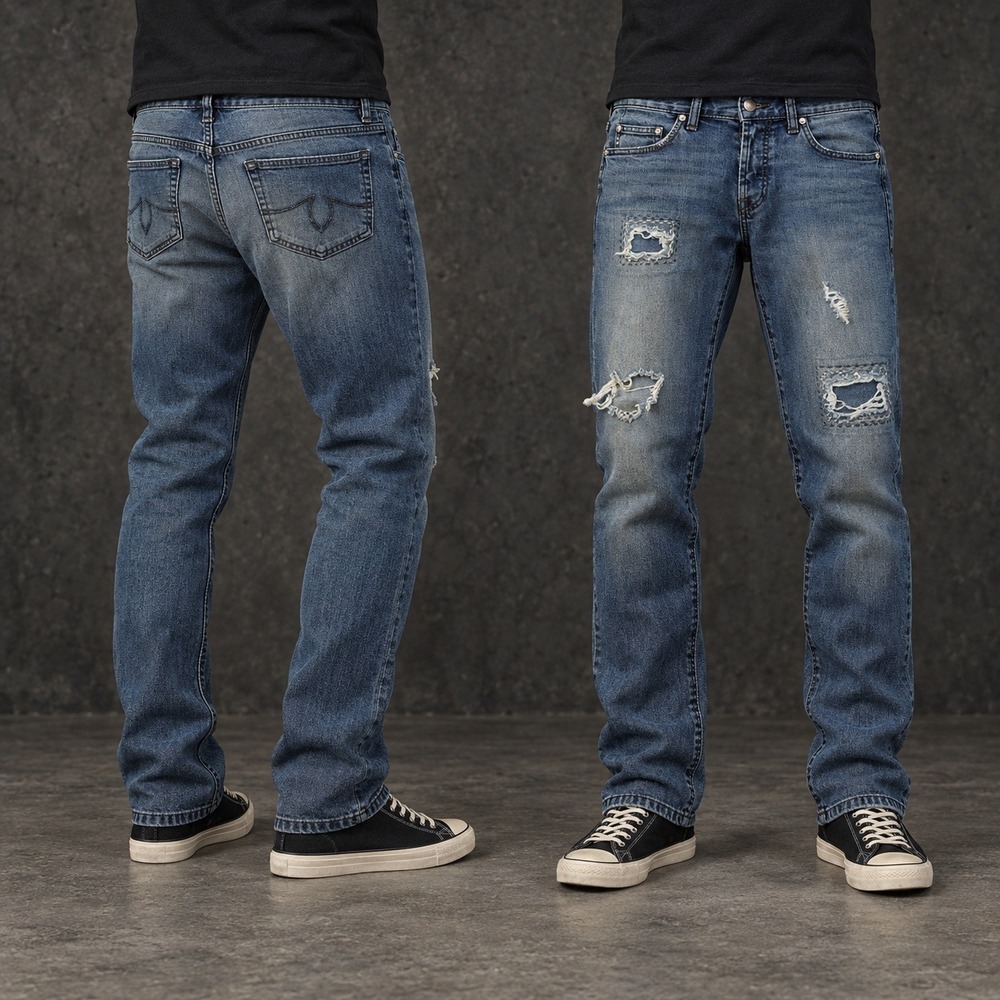 Slim Fit Y2K Grunge Distressed Blue Jeans (30x28)